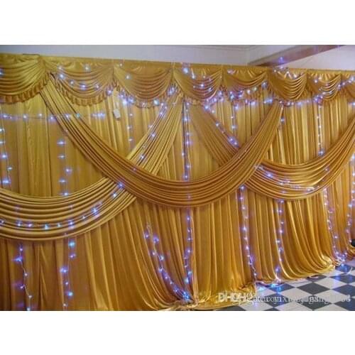 3x6m Luxury Wedding backdrop with multiple gold drape wedding curtain with swag party decoration Free shipping backdrop curtain