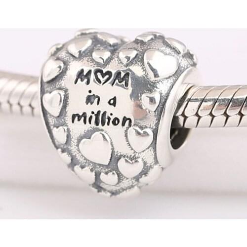 Authentic S925 Bead DIY Jewelry Mum in a Million Heart Charms fit Lady Bracelet Bangle
