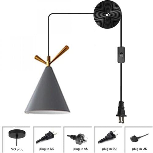 Gray Pendant Light Plug In Cord Kitchen Island Hanging Light Small Pendant Lighting Fixture with Metal Cone Shade