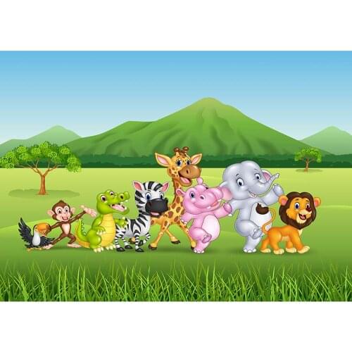 Photographic Backdrops Safari Park Cartoon Animals Vinyl Background for Baby Shower Children Birthday Party Photocall Fond Photo