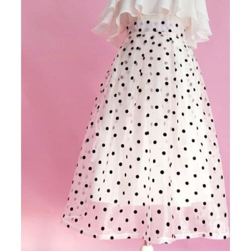 Vintage summer polka dot Organza skirt women high waist slim ball gown skirt plus size