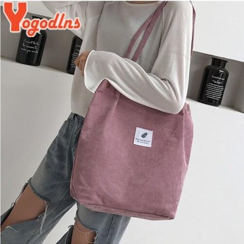 Yogodlns 2021 New Shoulder Bag Female High Capacity Women Corduroy Tote Ladies Casual Ladys Bag Foldable Reusable Shopping bag