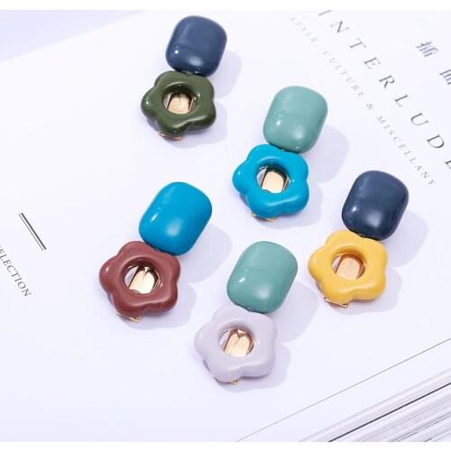 Vintage Geometric Flower Acrylic Hair Clips Shiny Soild Color Girls Hairpins Hair Accessories For Women Duckbill Clip