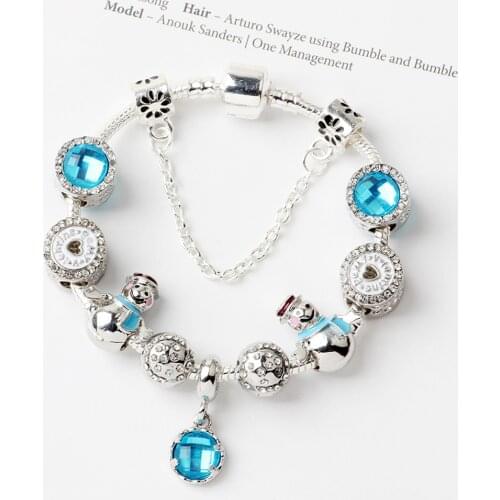 Winter Snowman Charm Bracelet DIY Blue Crystal Bracelets & Bangles Christmas Gift