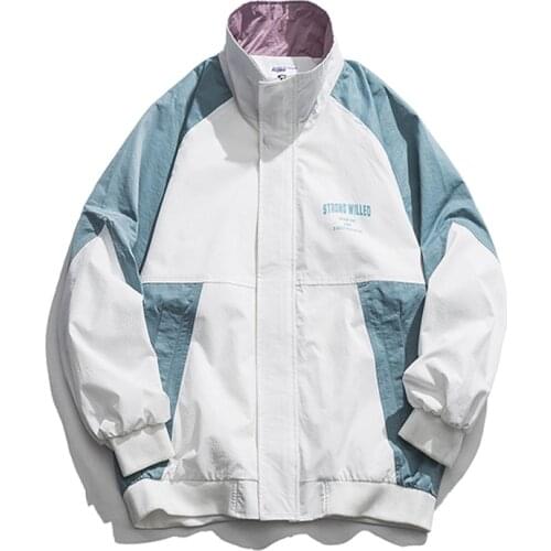 2019 Autumn New Japanese Style Color Patchwork Dropped Shoulder Sleeve Printed Fashion Mens Jackets Casual Outerwear Streetwear