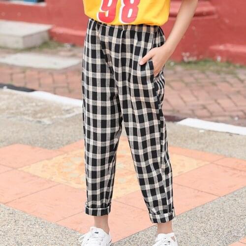 2020 Spring Fashion Kids & Teenage Girls Casual Pants Elastic Waist Design Baby Girl Plaid Pants 6-16Y New Kids Clothes