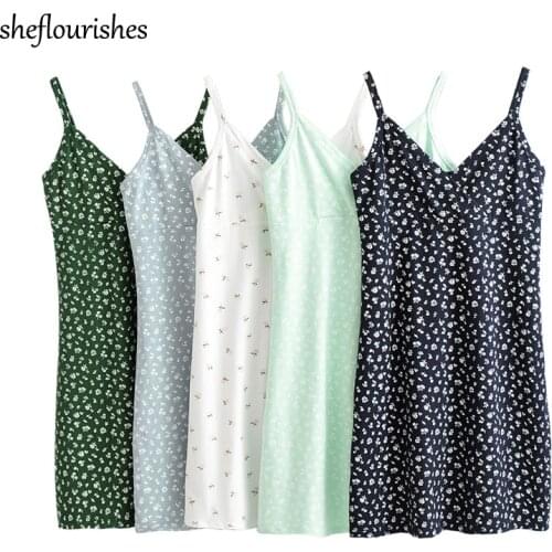 Summer dress 2020 sexy mini dress floral sleeveless sundress women spaghetti strap dresses kawaii cross v neck dress white