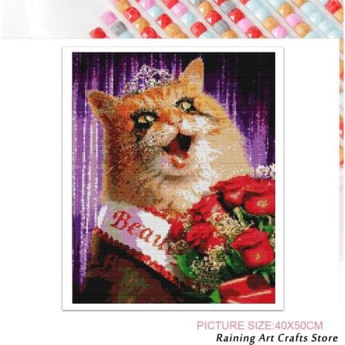 5D Diy Diamond Painting Full Round Square Drill Beauty Cat Mosaic Pictures Embroidery Animal Cross Stitch Kits Home Decoration