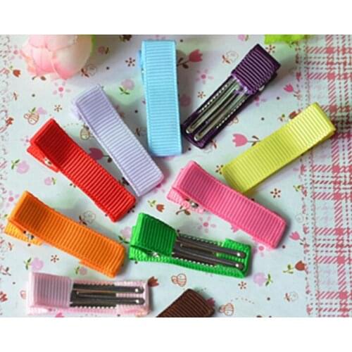 60pcs 35mm girl cover Ribbon Lined mini Hair Bows Clip double Prong Alligator Hair Clip Hair Accessories FJ3203