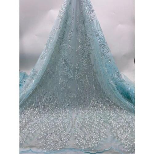 African Lace Fabric With Sequins beads S-398686 Latest Fabric High Quality Tulle Sequins Lace Fabric Dress