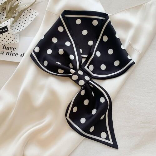 Luna&Dolphin Korean Style Big Wide Ribbon 76X14cm Black White Dot Silky Hanging Ear Scarf Headbands Neckerchief Ins Streamer Tie