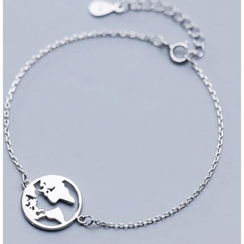 Trendy World of Map Bracelets Globe 925 Sterling Silver Bracelet Charm Travel Jewellery Gift Wanderlust Earth Chain Bracelet