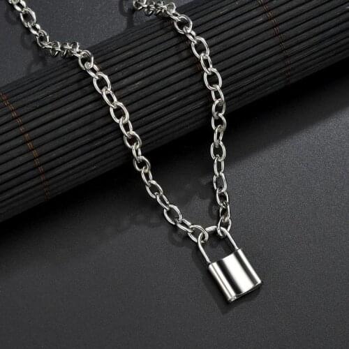 Punk Chain Golden/Silver Color With Lock Necklace For Women Men Padlock Pendant Necklace 2020 Statement Gothic Fashion Jewelry