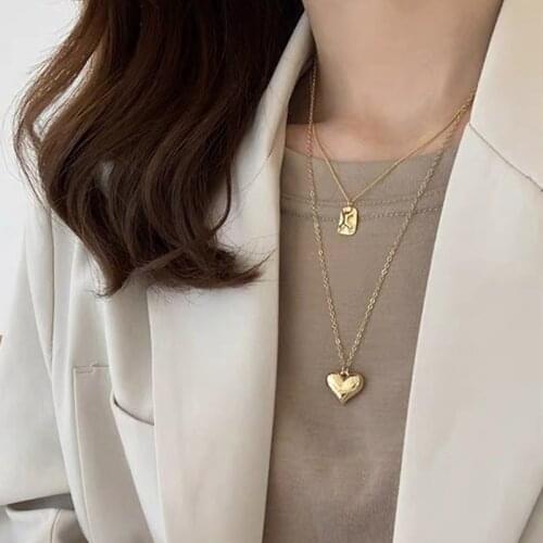 14k Real Gold Pleated Heart Pendant Necklace for Women Clavicle Chain Elegant Charm Wedding Pendant Fashion Jewelry Accessories