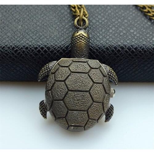 Nazeyt Retro Bronze Quartz Pocket Watch funny Turtle Pendant Necklace fob watch Women Men Gift Steampunk Jewelry Pocket Clock