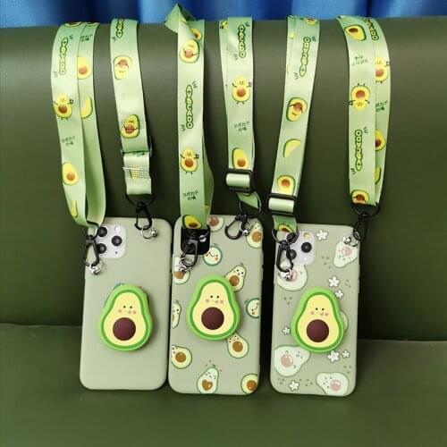 3D cute cartoon fruit avocado Holder Stand lanyard Soft phone case for Xiaomi Mi CC9 CC9e A1 A2 8 Lite 9 SE Mix 2 2S Max Cover