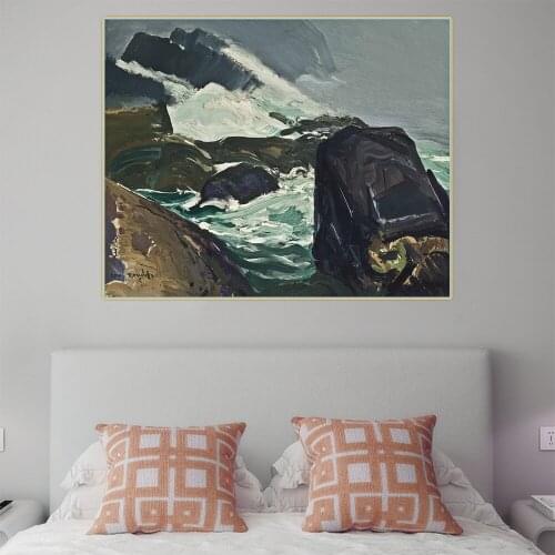 Citon George Bellows《Rock Bound,1913》Canvas Oil Painting Ash Can School Artwork Poster Picture Wall Decor Modern Home Decoration