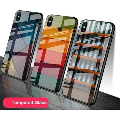 Colored wood grain Tempered Glass Phone Case For Redmi Note 5 6 7 8 9 Pro Note8T Note9S Redmi8 9 Cover Shell