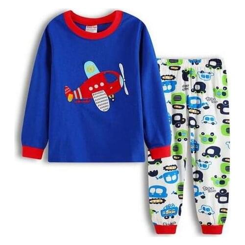 2021 New Fashion Cartoon Design Round Neck Boys Cotton Pajamas Set For Child kids long sleeve pyjamas Boys Plane Pyjamas 2~7Year