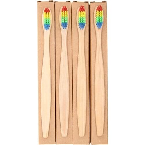 4pcs Wooden Rainbow Bamboo Toothbrush Oral Care Baby Soft-bristled Toothbrush for Children Training Toothbrushes dental care
