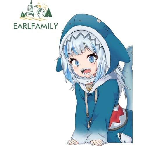 EARLFAMILY 13cm x 7.7cm For Gawr Gura Shark Car Stickers Campervan Decal Graffiti Sticker Waterproof Motorcycle Decoration