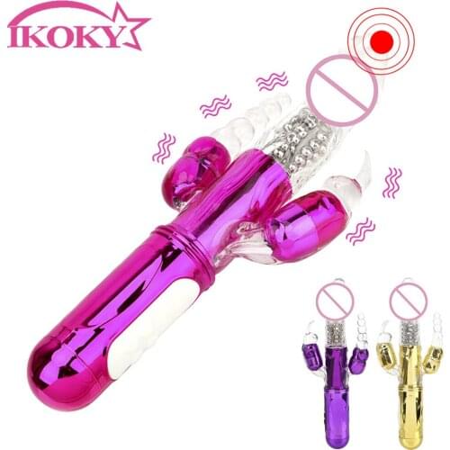 IKOKY 360 Degree Rotation Dildo Vibrator G-Spot Vagina Massager Clitoris Stimulation Rabbit Vibrator Transfer Beads AV Rod