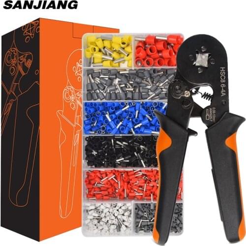 HSC8 6-4A ferrule Crimping Pliers 0.25-10MM² wire crimper tool Wire Stripper Hand Ferrule Crimp set Plier KIT With1200 Terminals