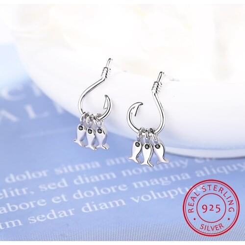Ins Cute Fish Tassel Fish And Fish Hook Earrings 925 Sterling Silver Earrings For Women Girl Gift S-E898