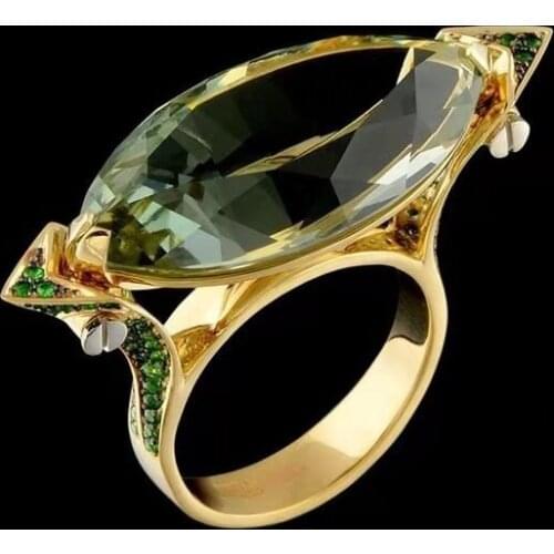 Luxury 14k Gold Women Fashion Jewelry Natural Gemstone Emerald Ring Wedding Engagement Anniversary Ring