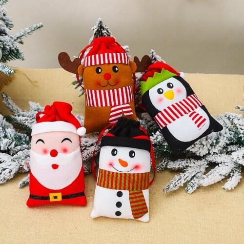 Santa Gift Bag Candy Bag Packing Bag Drawstring Bag Candy Biscuit Drawstring Bag Gift Bag for Home Party New Year Presents