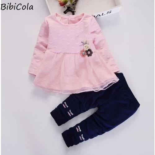 Girls Dress Suit Hot New Floral Lace Long-sleeved Girls Clothes + Pants 2pcs Child Cute Fashion Clothing Set