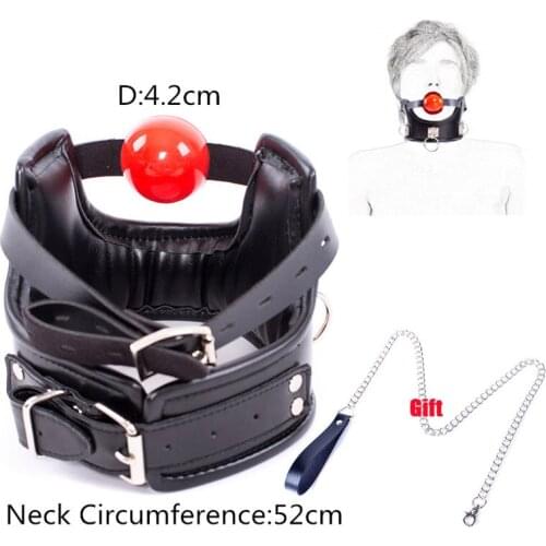 Leather Collar With Silicone Ball Gag Open Mouth Plug Bdsm Bondage Neck Harness/Leash Chain Oral Fixation Slave Roleplay Sex Toy