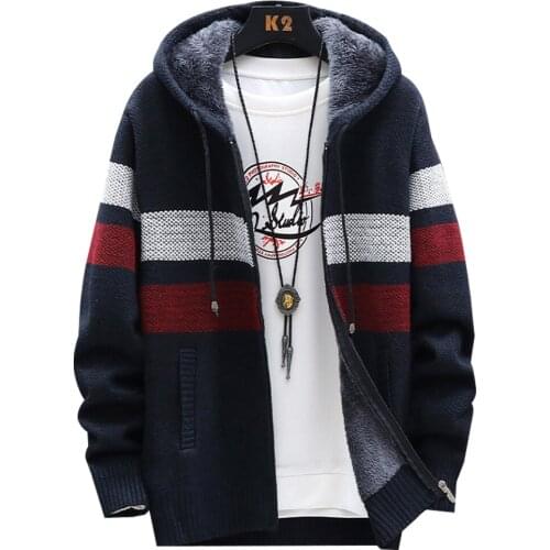 Cofekate Jackets for Men Fashion Coat Hooded Tunic Thick Winter Mens Clothing 2020 New Korean Style Men Stripe