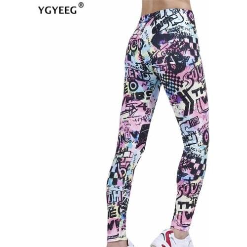 INDJXND High Waist Leggings Push Up Sport Women Fitness Running Pants Gym Girl Graffiti Letters Colored Pattern Elastic Bottom