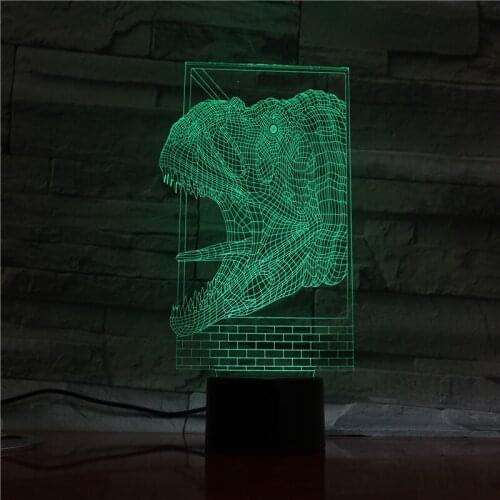 Hot 3D LED Lamp Illusion Night Light Novelty Dinosaur Head Lights USB luminaria Multicolor Creative Friends Kids Birth Gift 1339