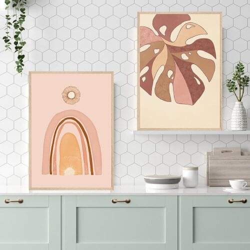 Leaf And Sunshines Abstract Minimalist Boho Artwork Room Art Prints Set Of 2 Print Painting No Frame Pictures