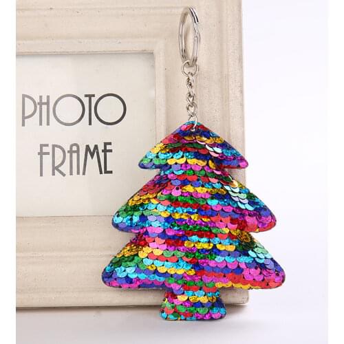 Cute Christmas Tree Keychain Glitter Pompom Sequins Key Ring Gifts for Women Llaveros Mujer Charms Car Bag Accessories Key Chain