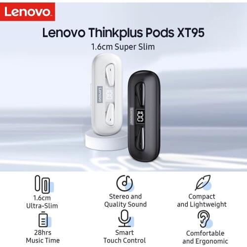 Lenovo Thinkplus Pods XT95 Mini Earbuds True Wireless Stereo Earphones IPX5 Waterproof Sports Headset BT5.0 Low Latency with Mic