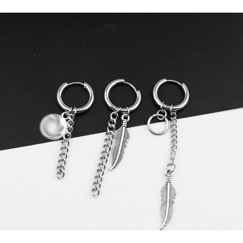 Fashion Titanium Steel Tassel Chain Retro Sen Leaf Feather Earrings hot sale