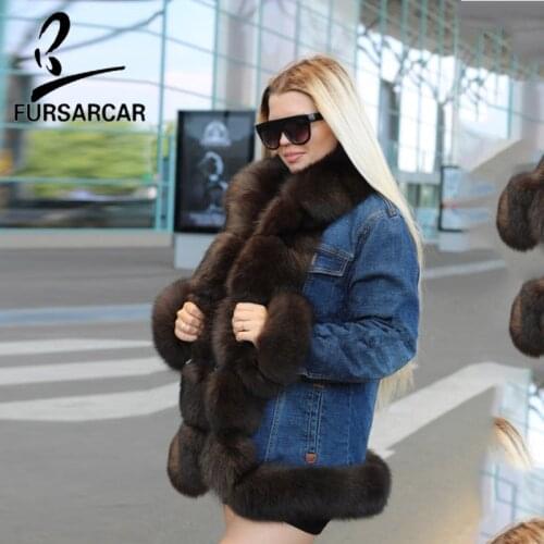FURSARCAR 2020 Fashion Women Parka Fur Coat Winter Real Fur jacket Thick Warm Rabbit Lining Natrual Fox Fur Collar Parkas