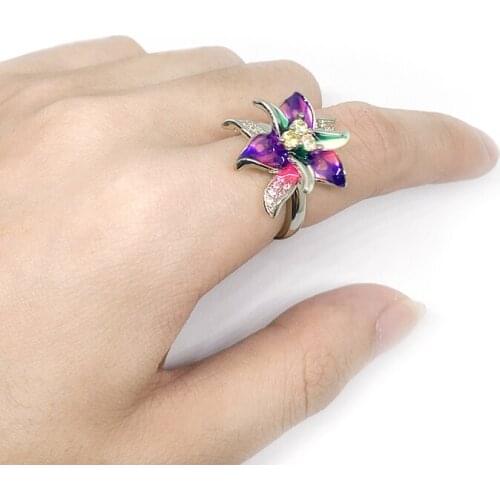 Trendy Gorgeous Enamel Petal Flower Wedding Engagement Rings For Women High Quality Temperament Wide Vintage Jewelry New