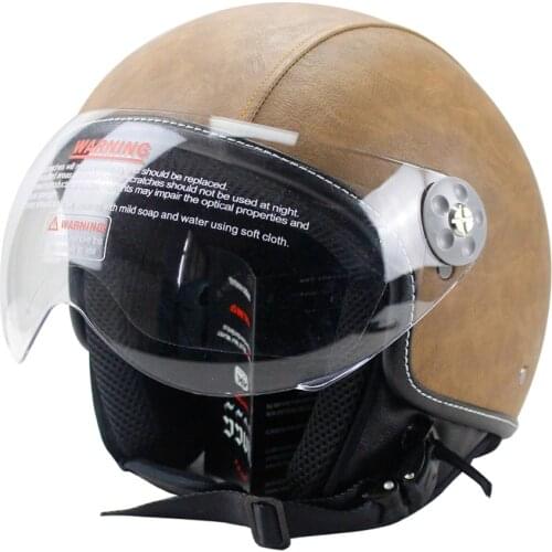 Leather Motorcycle Vintage Half Open Face Helmet Motobike Biker Cruiser Scooter Touring DOT Approved