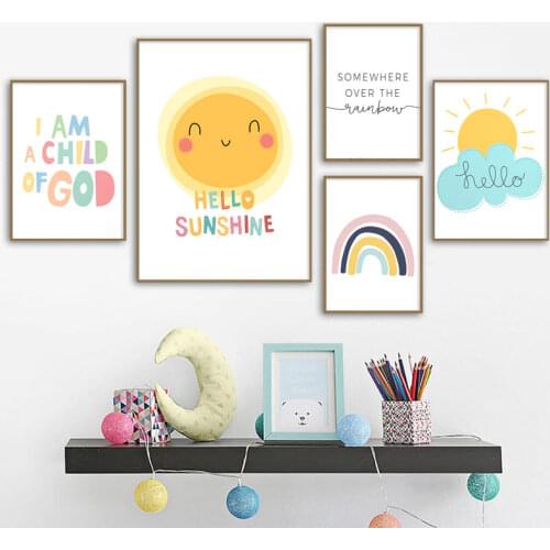 Cartoon Colorful Wall Art Canvas Poster Nursery Quotes Print Nordic Painting Rainbow Picture Kids Pictures for Living Room