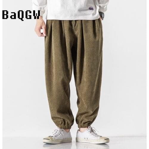 Autumn Winter New Mens Loose Plus Size 5XL Corduroy Casual Pants Hip Hop Mens Fashion Joggers Sportswear Solid Harem Trousers