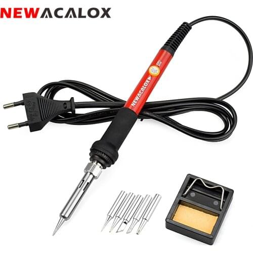 NEWACALOX EU/US 60W Adjustable Temperature Soldering Iron Welding Gun Tool 5pcs Soldering Iron Tips Welding Rework Repair Tool