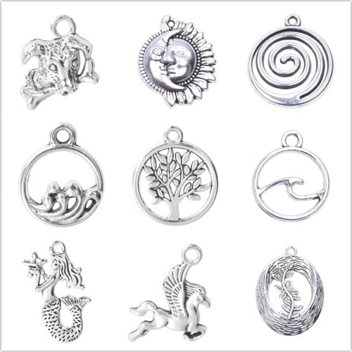 20pcs Alloy Pendant Waves Sun Charms For Jewelry Making Supplies Tree Pegasus Pendants Handmade Materials Animal DIY Accessories