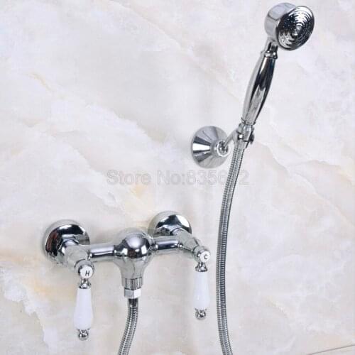 Polished Chrome Wall Mounted Bathroom Bathtub Faucet Mixer Tap w/Hand Shower tna283