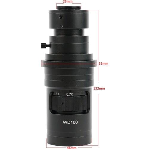 Adjustable 200X Zoom C-mount Lens 0.7X~45X Magnification For Multimedia Interface Microscope Camera