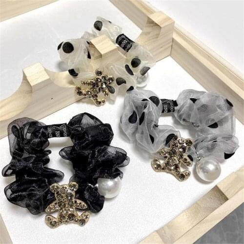 Women Elastic Hair bands Hair tie Girl Yarn Dot Bear Pearl Korean Hair Accessories Handmade Head bands Horsetail Wholesale