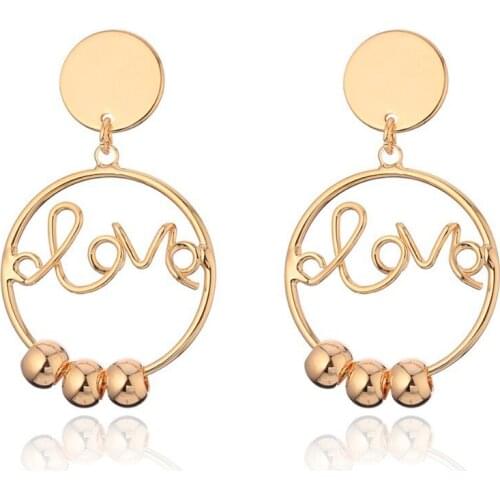 Punk Style Letter Love Drop Earrings for Girls Women Gold Jewelry Australia Crystal Big Circle Love Earrings Boucle D'oreille